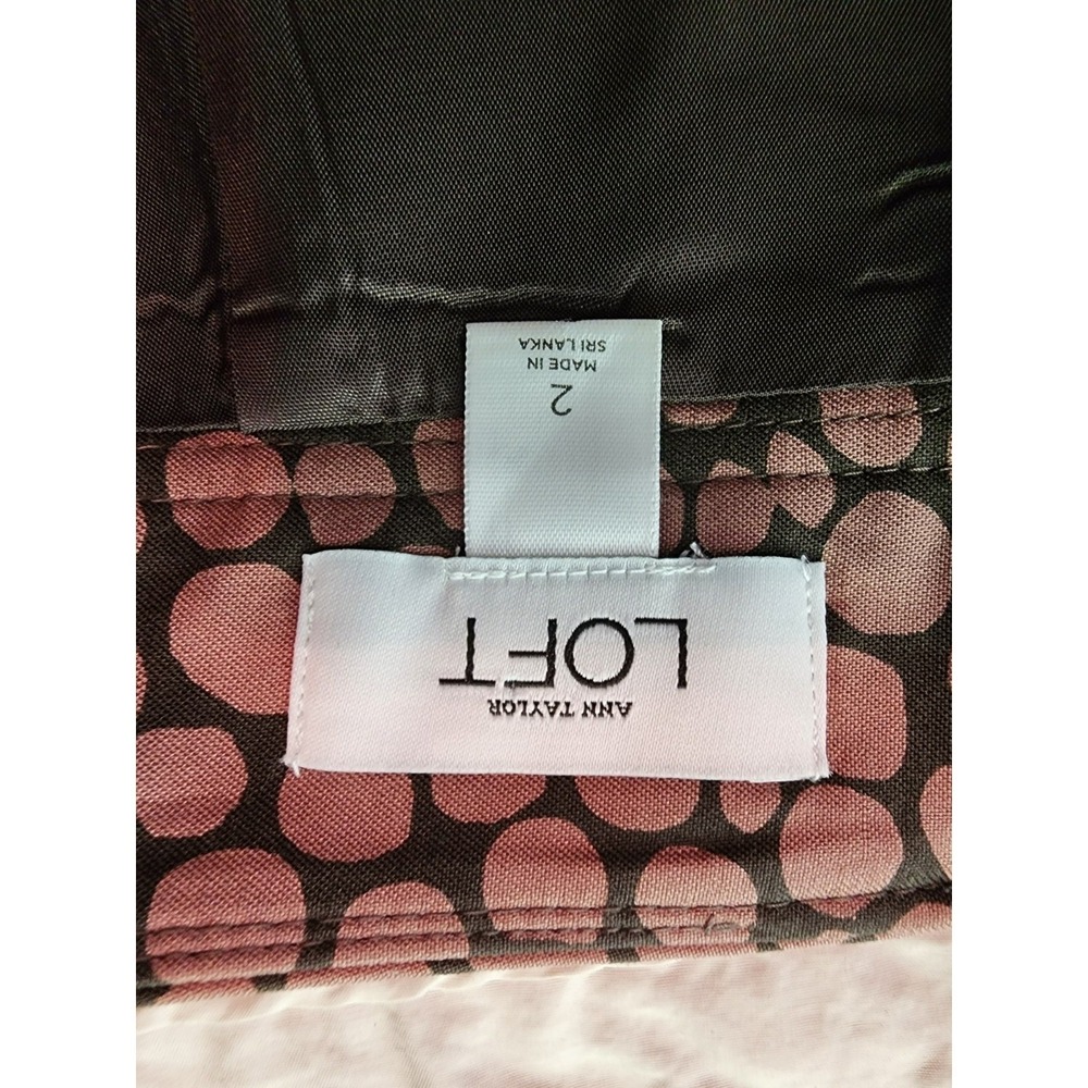 Ann Taylor Loft 2 Silk Blend Pencil Skirt Pink Brown Polka Dot Preppy Office - Picture 3 of 5